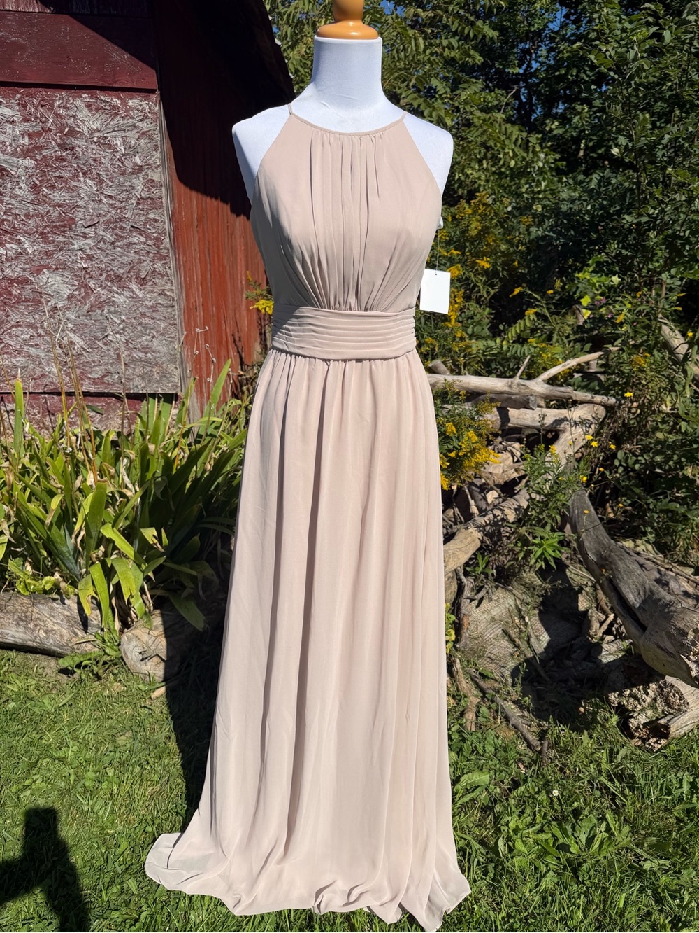 David's Bridal chiffon Blush/Nude Halter Maxi Dress